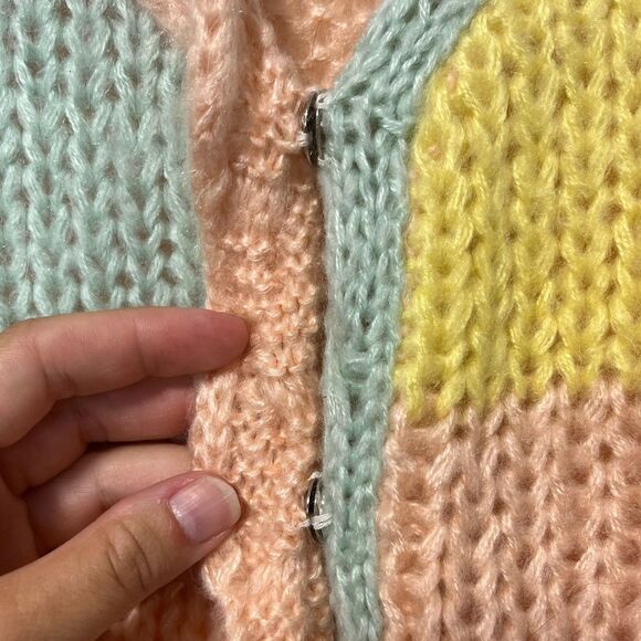 NWT AnnieWear Los Angeles Color Block Rainbow and Peach open knit sweater size M - Picture 4 of 7